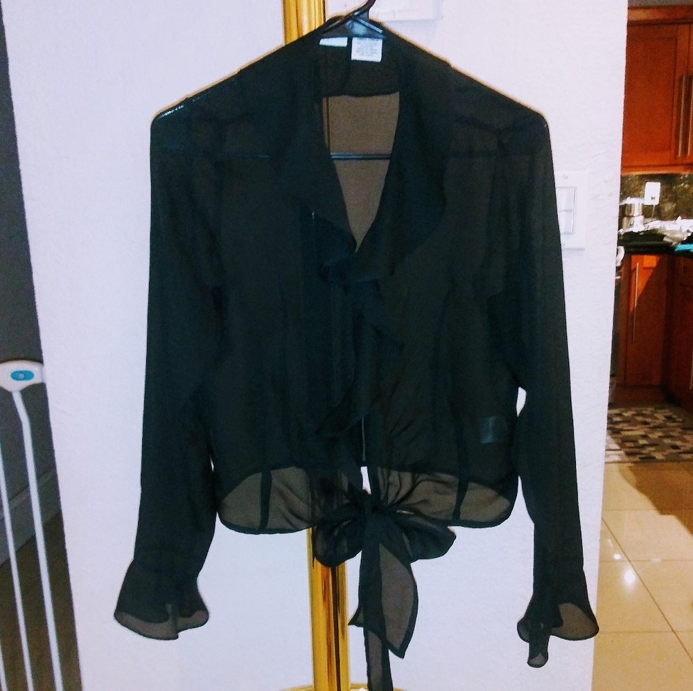 Sheer Black Tie Up Blouse